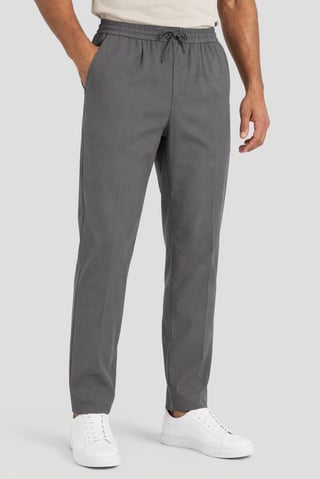 Men Regular Fit Solid Straight Leg Pants, Dark Grey