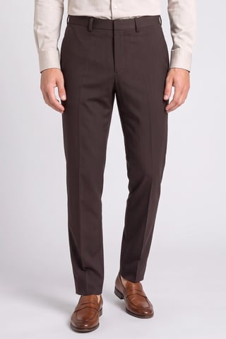 Men Slim Fit Solid Straight Leg Pants, Dark Brown