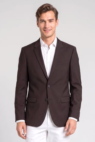 Men Slim Fit Plain Casual Blazer, Chocolate
