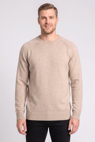 Men Crew Neck Knitted Sweater, Beige