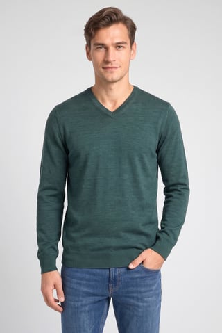Men Crew Neck Knitted Sweater, Green