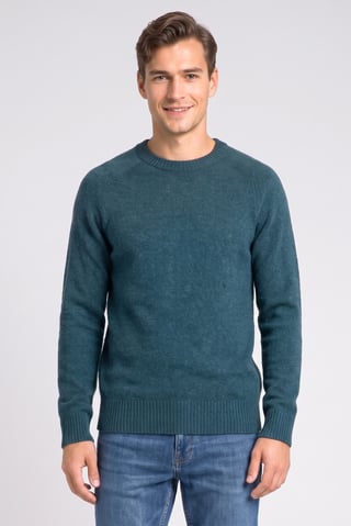 Men Crew Neck Knitted Sweater, Teal Green