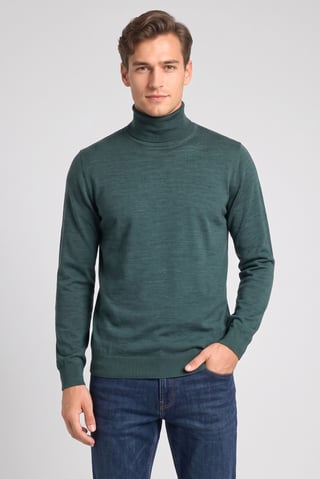 Men Turtle Neck Knitted Sweater, Dark Green