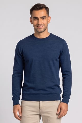 Men Crew Neck Long Sleeve Textured Sweater, Navy