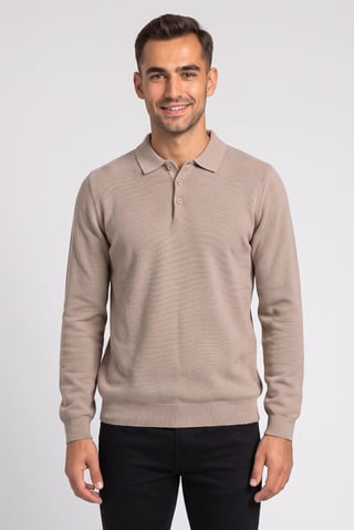 Men Spread Collar Knitted Sweater, Beige