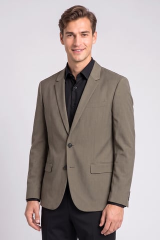 Men Slim Fit Plain Formal Blazer, Light Brown