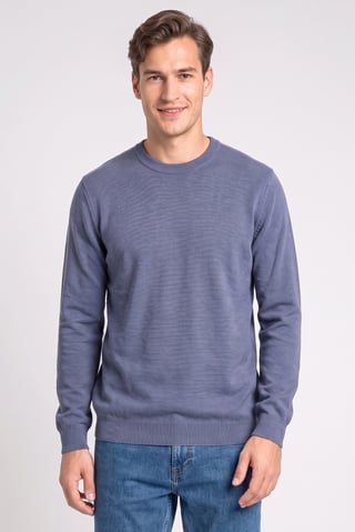 Men Crew Neck Knitted Long Sleeves Sweater, Slate Blue