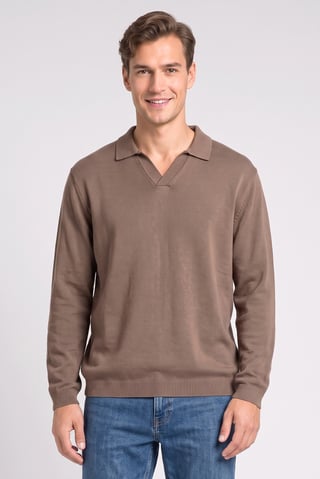 Men Spread Collar Long Sleeve Knitted Sweater, Brown