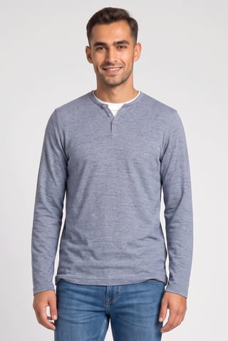 Men Crew Neck Long Sleeve Knitted T-Shirt, Blue