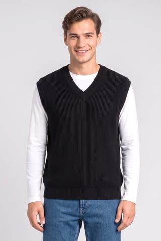 Men Crew Neck Knitted Sweater, Black