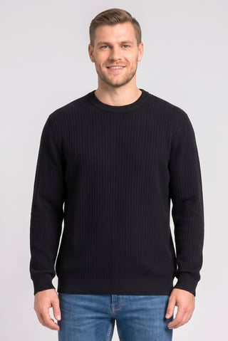 Men Crew Neck Long Sleeve Textured Sweater, Black