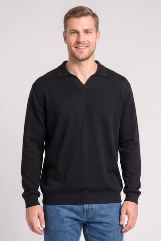 Men Spread Collar Knitted Sweater, Black