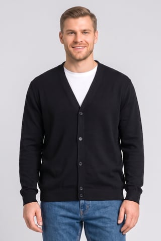 Men V Neck Long Sleeve Knitted Cardigans, Black