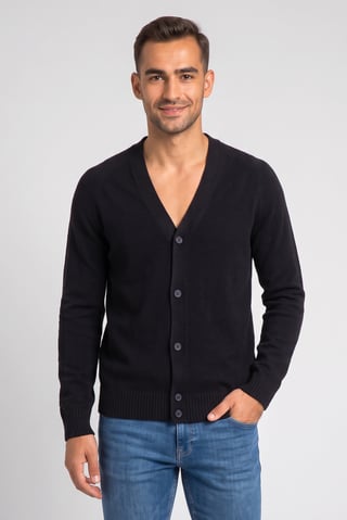 Men V-Neck Knitted Cardigan, Black