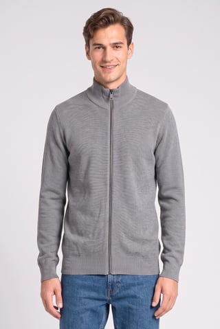 Men Mock Neck Knitted Full Zip Sweater, Grey