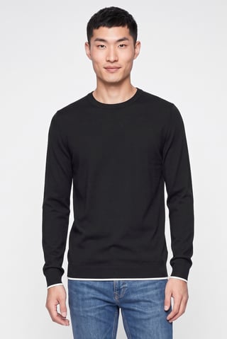 Men Crew Neck Knitted Long Sleeve Sweater, Black