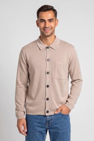 Men Spread Collar Knitted Cardigan, Beige