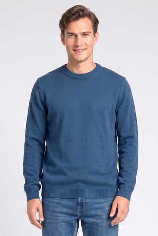 Men Crew Neck Long Sleeve Sweater, Teal Blue
