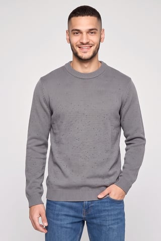 Men Crew Neck Knitted Sweater, Grey