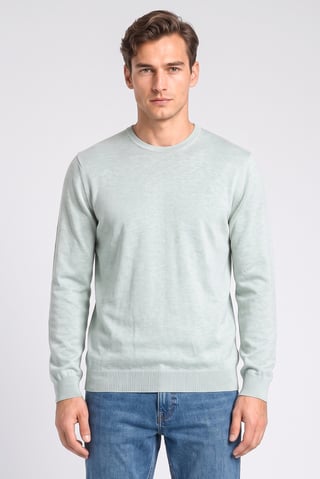 Men Round Neck Textured Sweater, Light Green