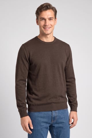 Men Crew Neck Knitted Sweater, Chocolate Brown