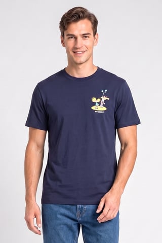 Men Crew Neck Short Sleeve Graphic Print T-Shirt, Navy