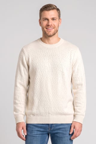 Men Crew Neck Long Sleeve Knitted Sweater, Cream