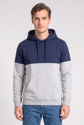 Men Two Tone Long Sleeve Hoodie, Multicolor