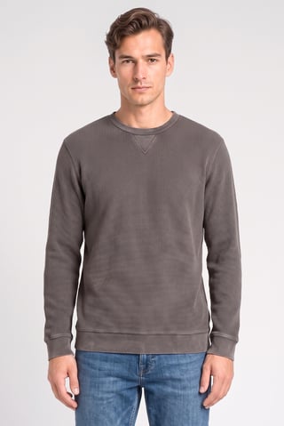 Men Crew Neck Textured Sweater, Dark Taupe