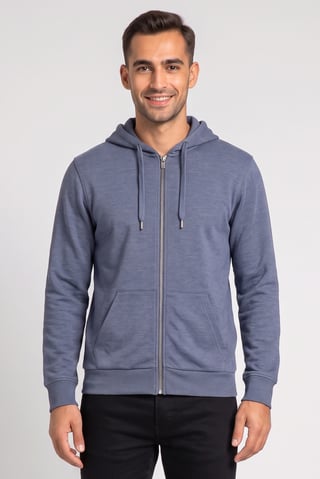 Men Textured Long Sleeve Hoodie, Slate Blue