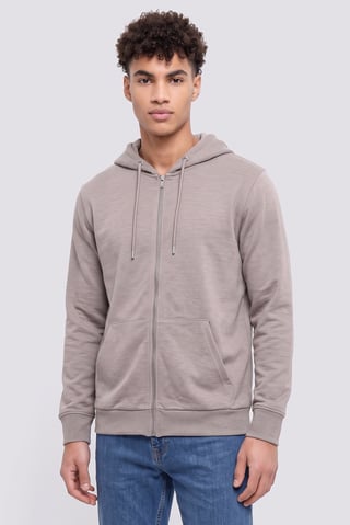 Men Plain Long Sleeve Hoodie, Taupe