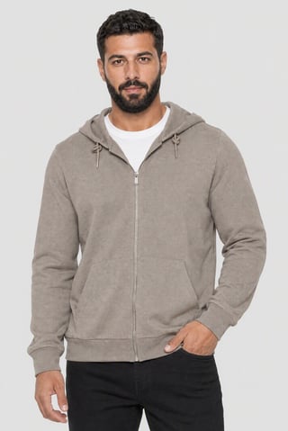 Men Long Sleeve Textured Full Zip Hoodie, Light Taupe