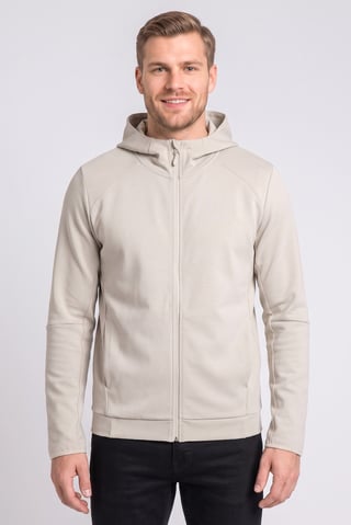 Men Solid Long Sleeve Hoodie, Beige