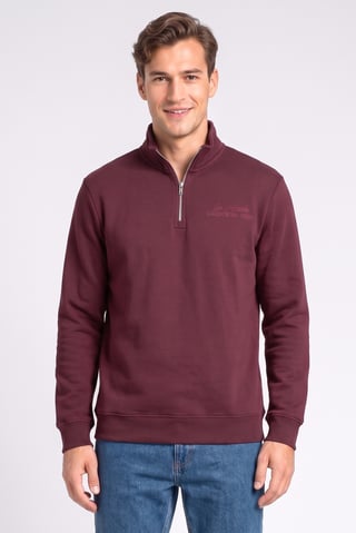 Men High Neck Embroidered Long Sleeve Sweatshirt, Maroon