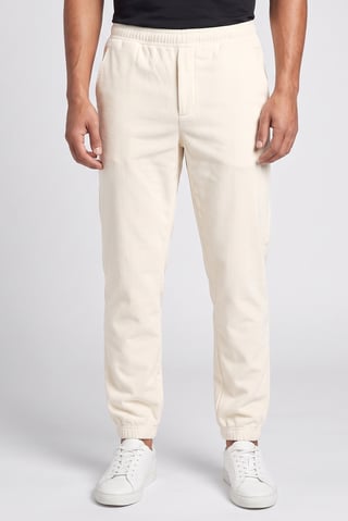 Men Regular Fit Textured Corduroy Pants, Ivory