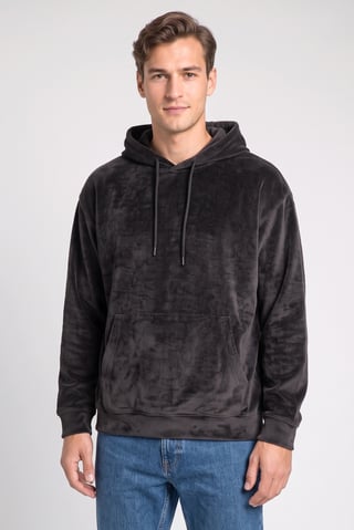 Men Ribbed Long Sleeve Hoodie, Dark Grey