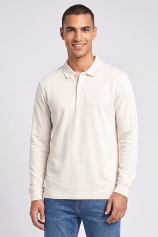 Men Spread Collar Long Sleeve Polo Shirt, Off White