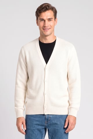 Men V Neck Long Sleeve Knitted Cardigans, Off White