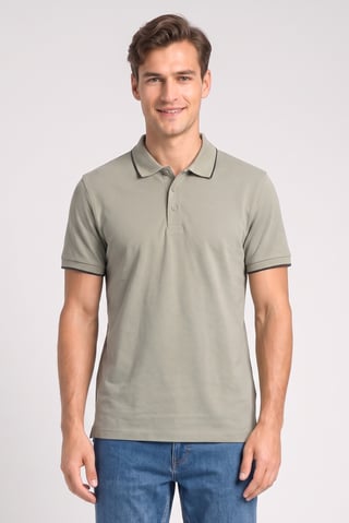 Men Regular Fit Solid Short Sleeve Polo Shirt, Light Olive