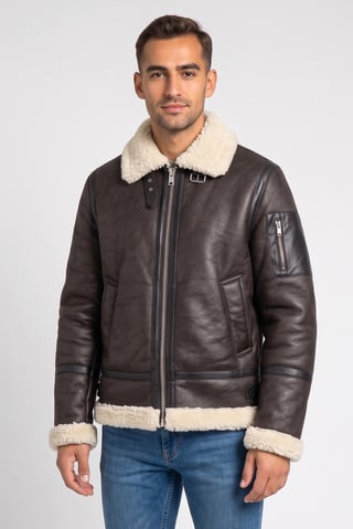 Men Plain Motorcycle Jacket, Dark Brown
