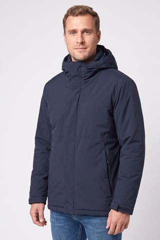 Men Solid Puffer Jacket, Navy