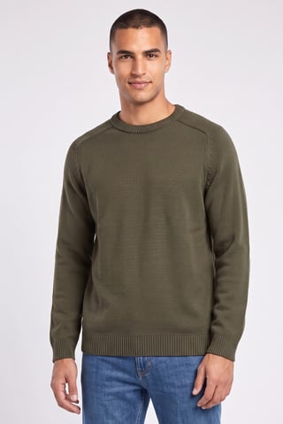Men Crew Neck Textured Sweater, Olive