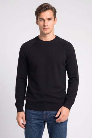 Men Crew Neck Knitted Sweater, Black