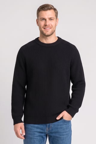 Men Crew Neck Ribbed Sweater, Black