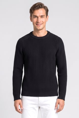 Men Crew Neck Knitted Sweater, Black
