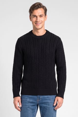 Men Crew Neck Cable Knit Sweater, Black