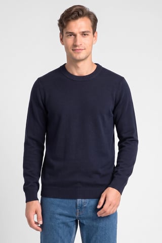 Men Crew Neck Knitted Sweater, Navy