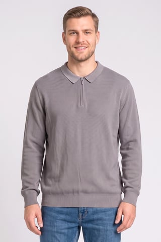 Men Spread Collar Textured Long Sleeve Sweater, Grey