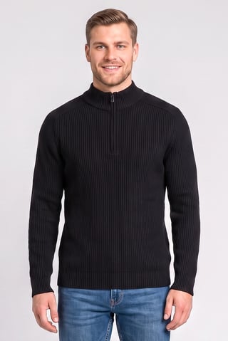 Men Mock Neck Textured Sweater, Black