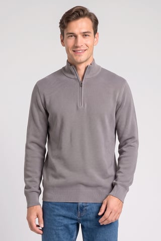 Men Mock Neck Knitted Sweater, Grey